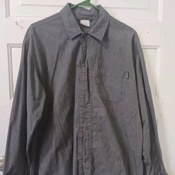 Womans Calvin Klein Medium Black Heather Long Sleeve Button Up Shirt - Picture 1 of 5